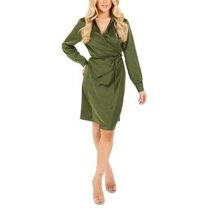 Quiz Womens Long-Sleeve Satin Wrap Dress
